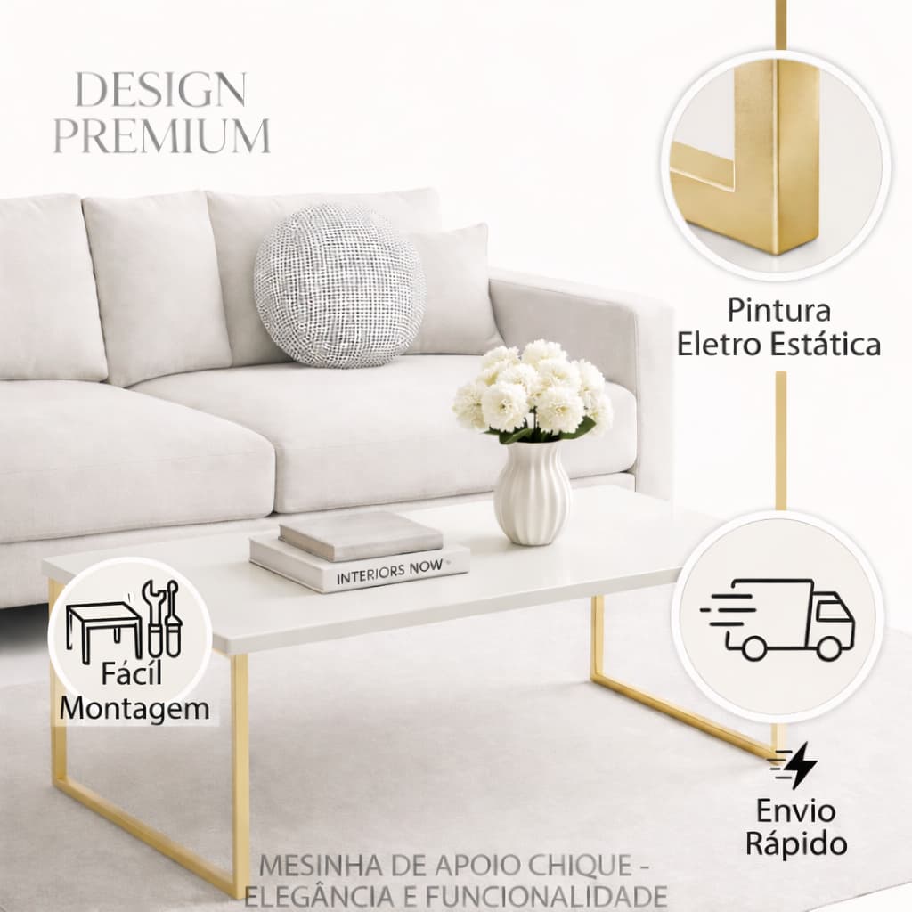 Mesa Premium Centro Sala Pés Ferro Aparador Canto Elegante