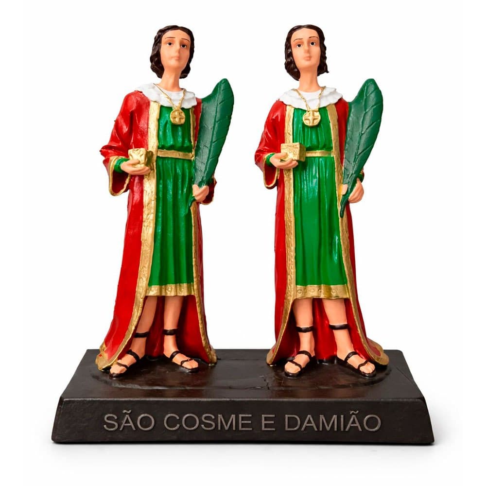 Imagem de São Cosme e Damião de Borracha Inquebrável  30 cm Pode Molhar Estatueta Religioso Católica