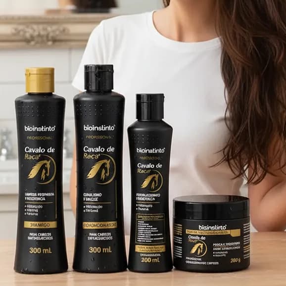Kit Capilar c/ Vitamina B7 Cavalo de Raça Resistência Força Shampoo Condicionador Máscara e Creme