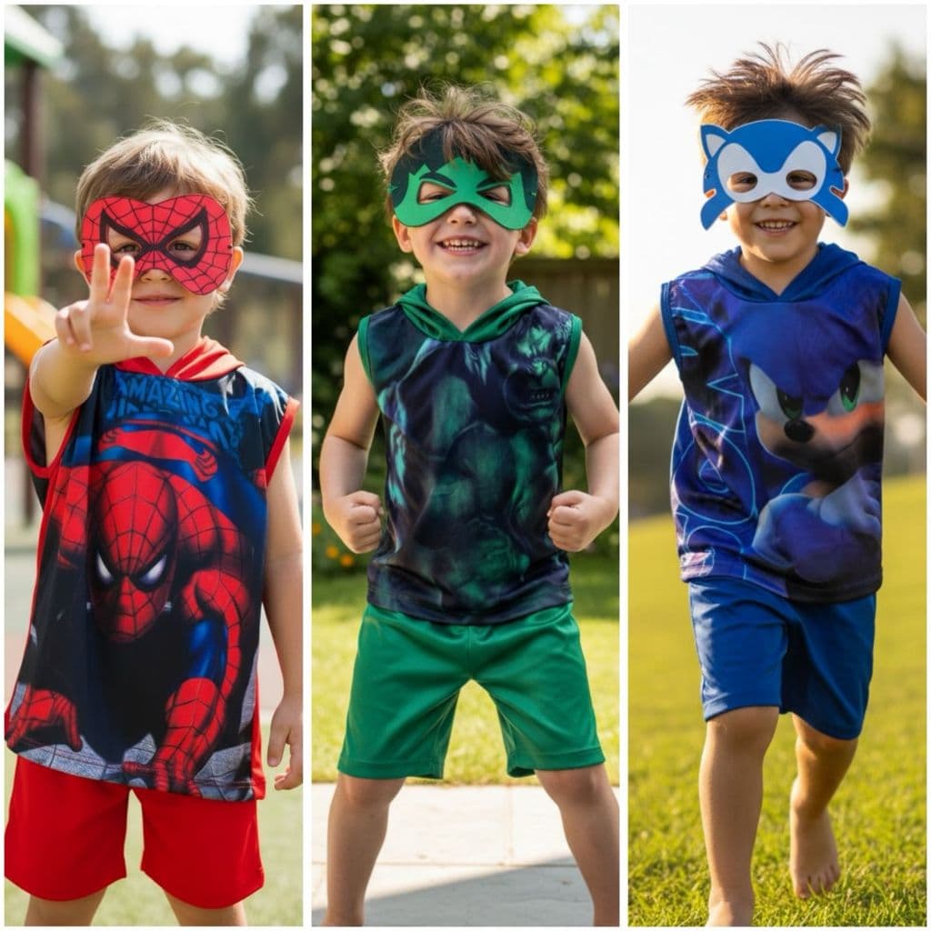 Fantasias Tematicas Infantil Menino Regata, Short E Mascara Sonic Spider Man Hulk