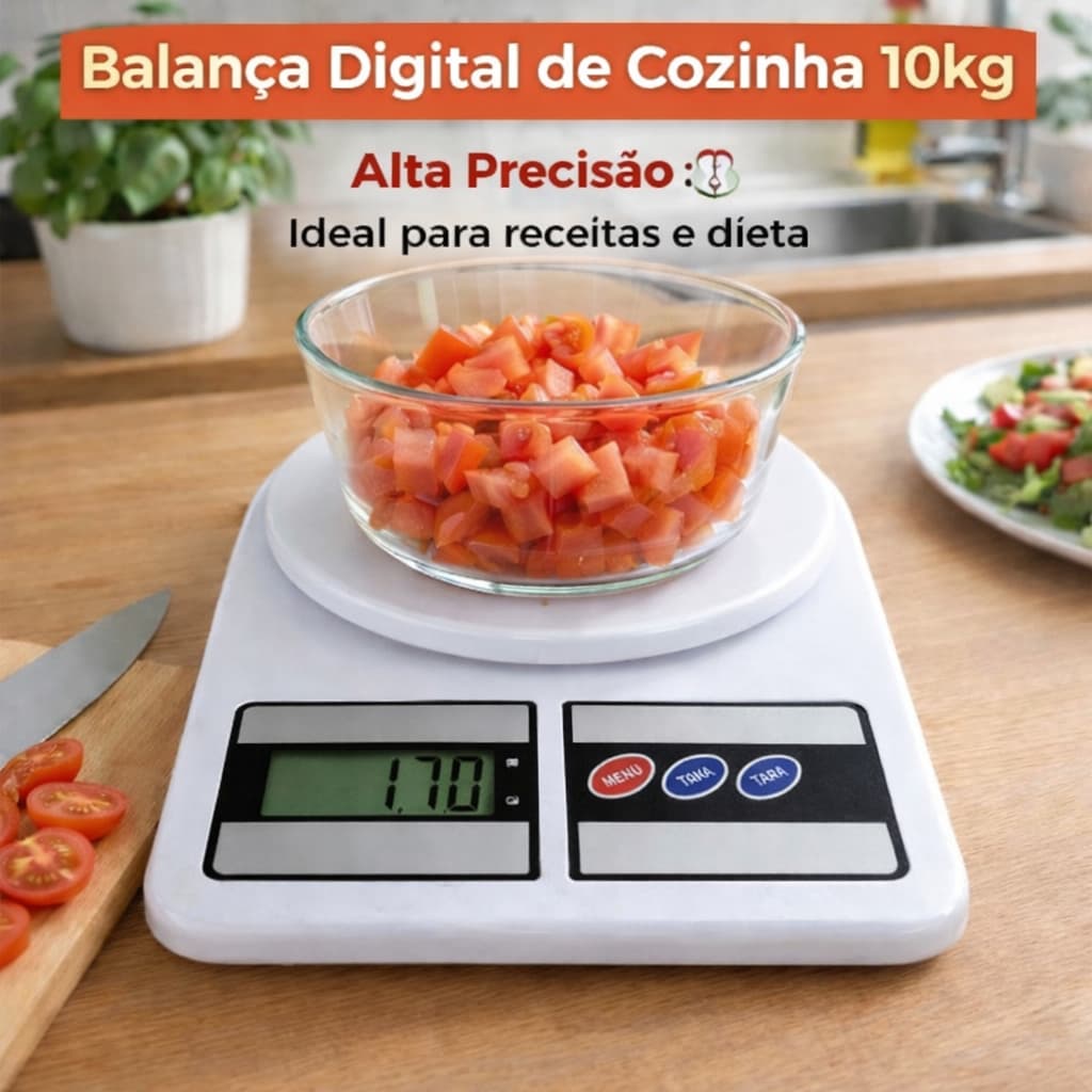 Balança Digital Cozinha Precisão Alta Capacidade 10 Quilos Compacta Moderno