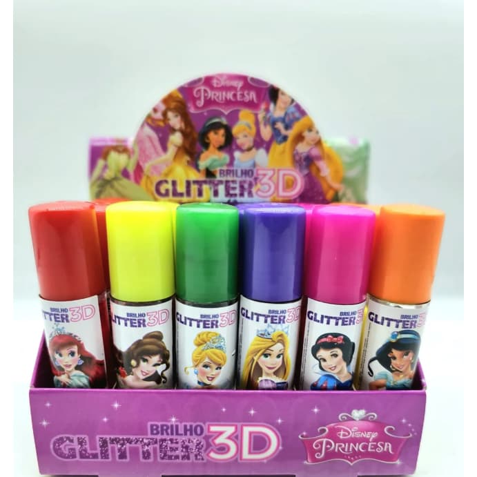 Kit com seis Brilho Labial das Princesas da Disney Com Glitter 3D