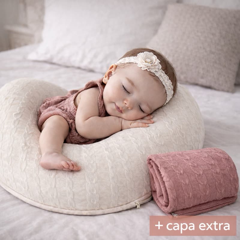 Almofada de Amamentação Completa + Capa Extra Tricot com Zíper | Fibra Antialérgica 55x55 Bebê RN