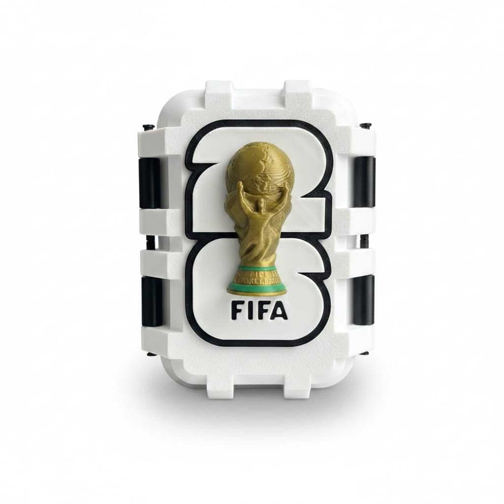 Estojo Organizador de Figurinhas Copa do Mundo com Troféu Dourado em Relevo Premium