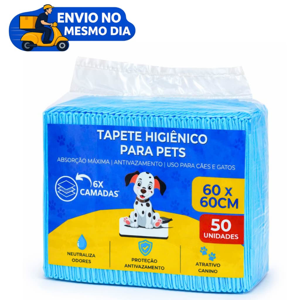 Kit 50 Unidades Tapete Higiênico xixi 60x60 Descartável para Cães Cachorros e Gatos Alta absorção