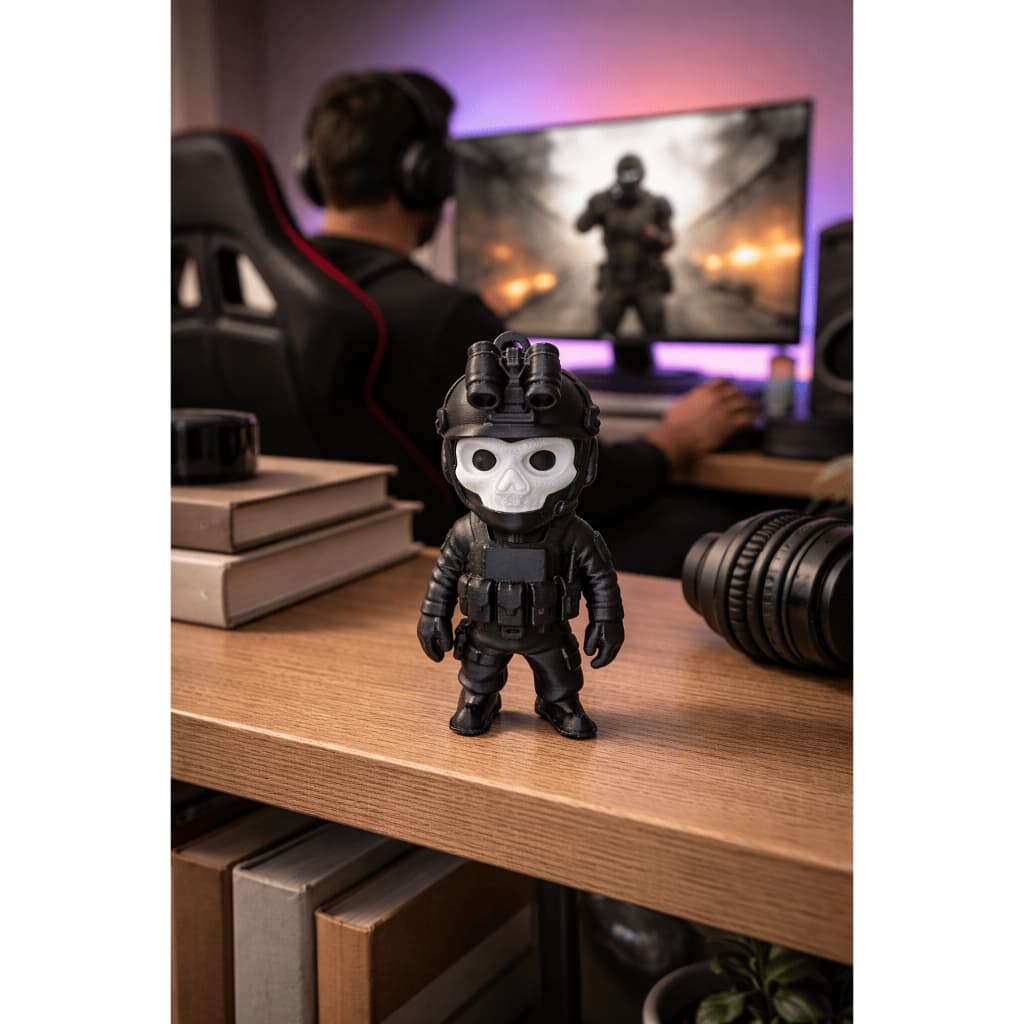 Boneco Ghost Call of Duty Decorativo 3D 6 8 10cm Estatueta Gamer Setup PC Skull Soldier