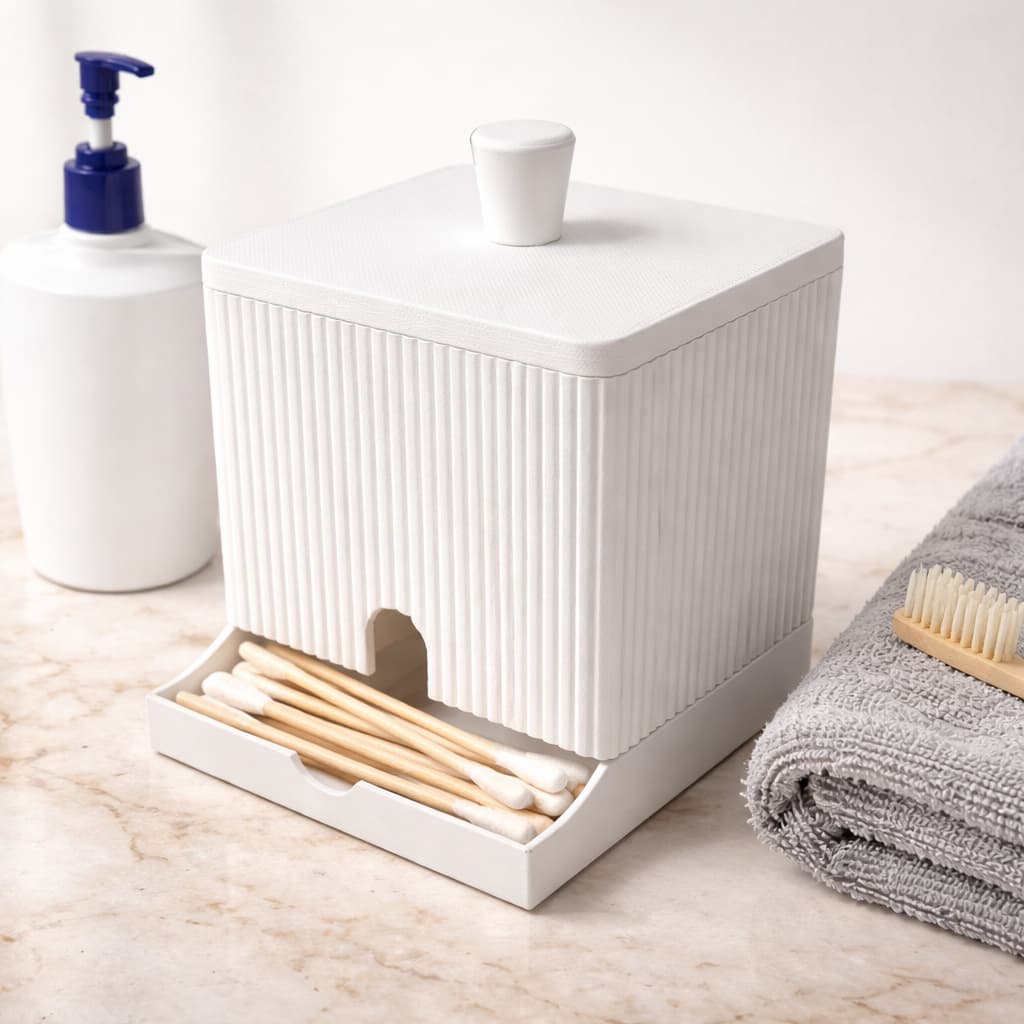 Suporte para Cotonetes Moderno Porta Cotonete Organizador Banheiro 3D Dispenser 200 Unidades Compacto Decorativo Premium