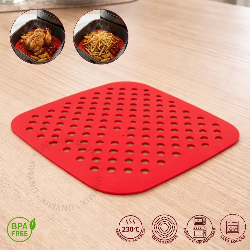 Tapete Protetor Silicone Para Air Fryer Fritadeira Universal 19cm - Quadrado