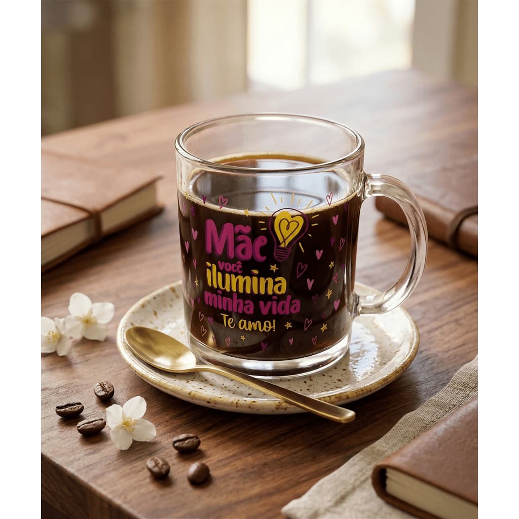 Caneca 320ml Vidro Mãe Você ilumina minha vida Te Amo  - Wincy
