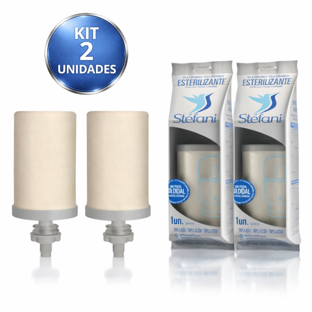 Kit 2 Vela Filtro Barro Stefani Tripla Acao Prata Esterilizante Purificador Agua ORIGINAL