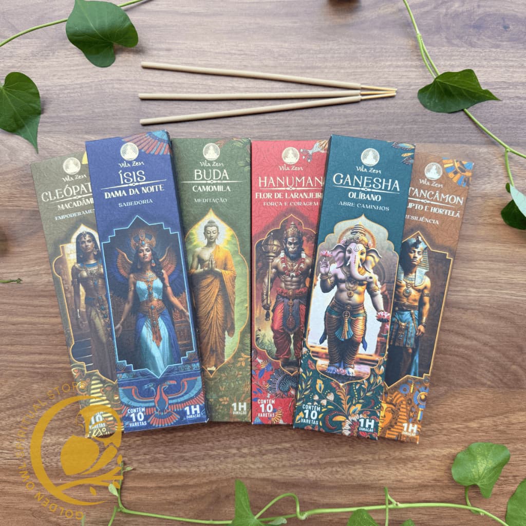 Incenso Deuses Vila Zen 10 Varetas Sem Carvão Linha Deuses Hindus Egípcios Buda Ganesha Anúbis