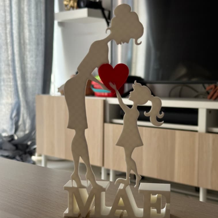 Escultura Mãe e Filha 20cm – Estátua Decorativa 3D Presente Dia das Mães