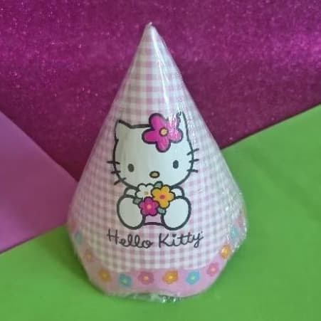 Chapéu de Festa de Aniversário Hello Kitty Rosa c/ 8un Raro e Vintage com selo de autenticidade