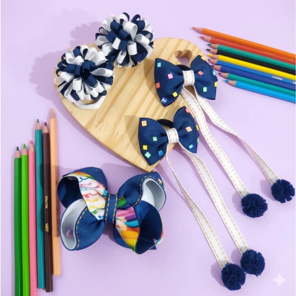kit laços escolares, laço escolar, xuxinha infantil, kit escolar infantil