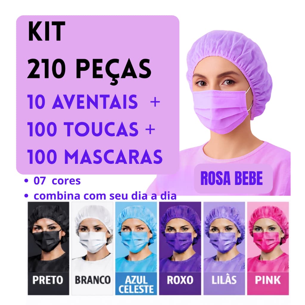 Kit BEAUTY  10 Aventais + 100 Toucas + 100 Máscaras Descartáveis Proteção p/ Clínicas & Estética