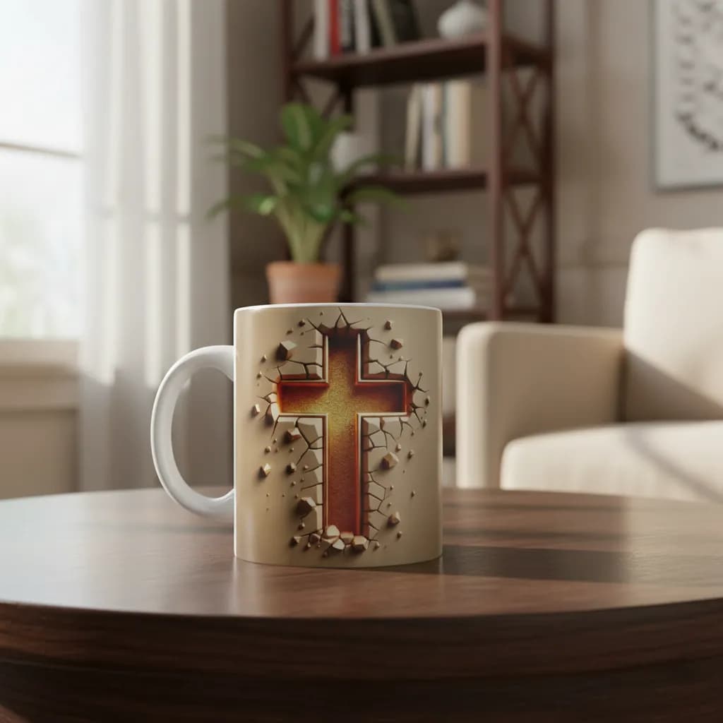 Caneca Religiosa Porcelana 3D Jesus Cristo Presente