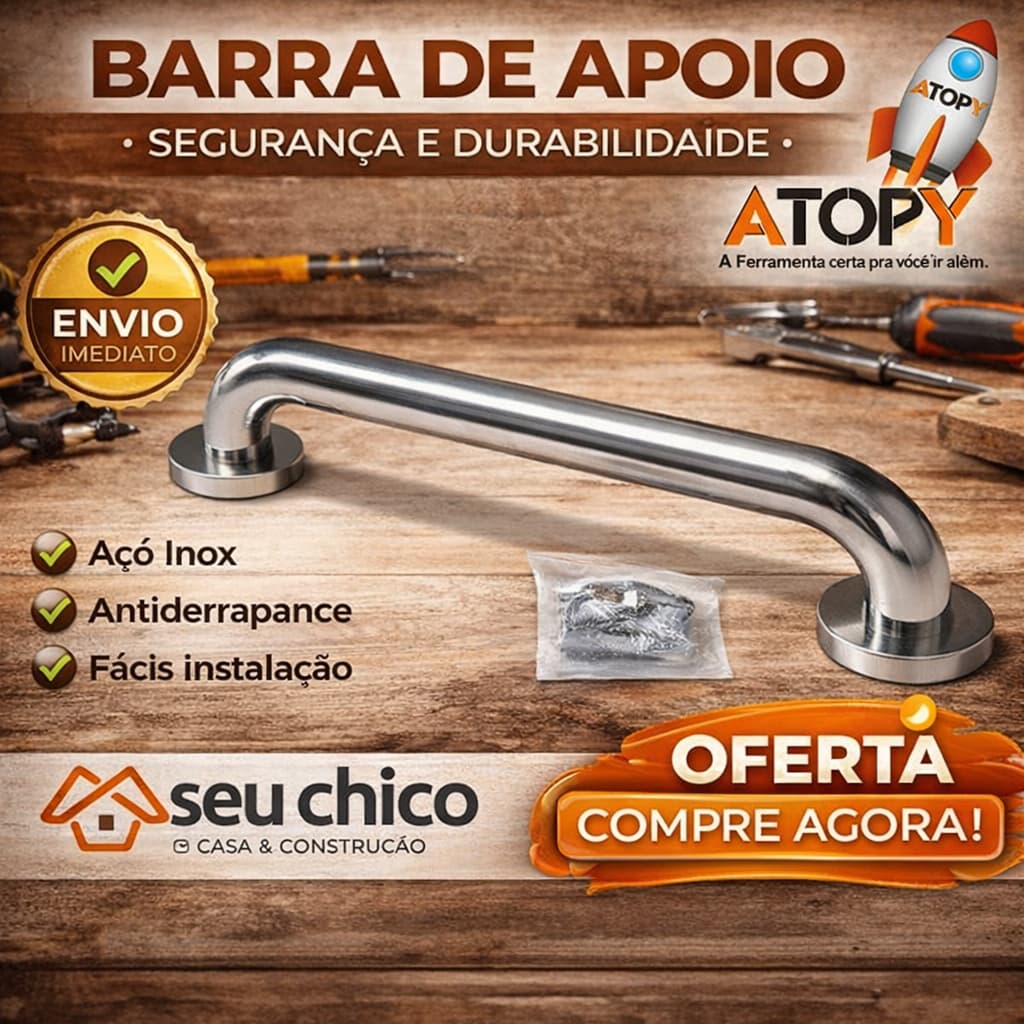 Barra Apoio 80cm 60cm 40cm Antiqueda Inox Banheiro Escada Corrimão Suporte Idosos Alça PCD