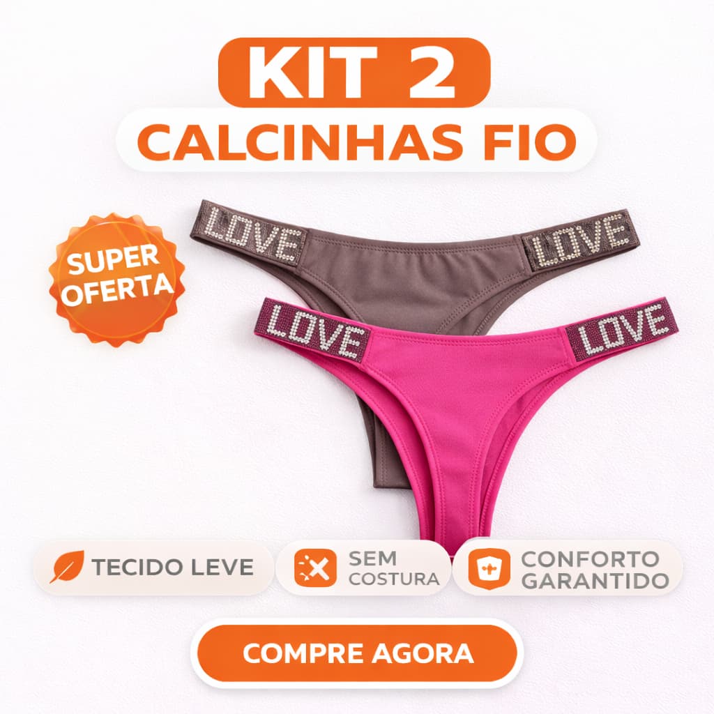 Kit 2 Calcinha Fio Dental Strass Love Secret Cores Variadas