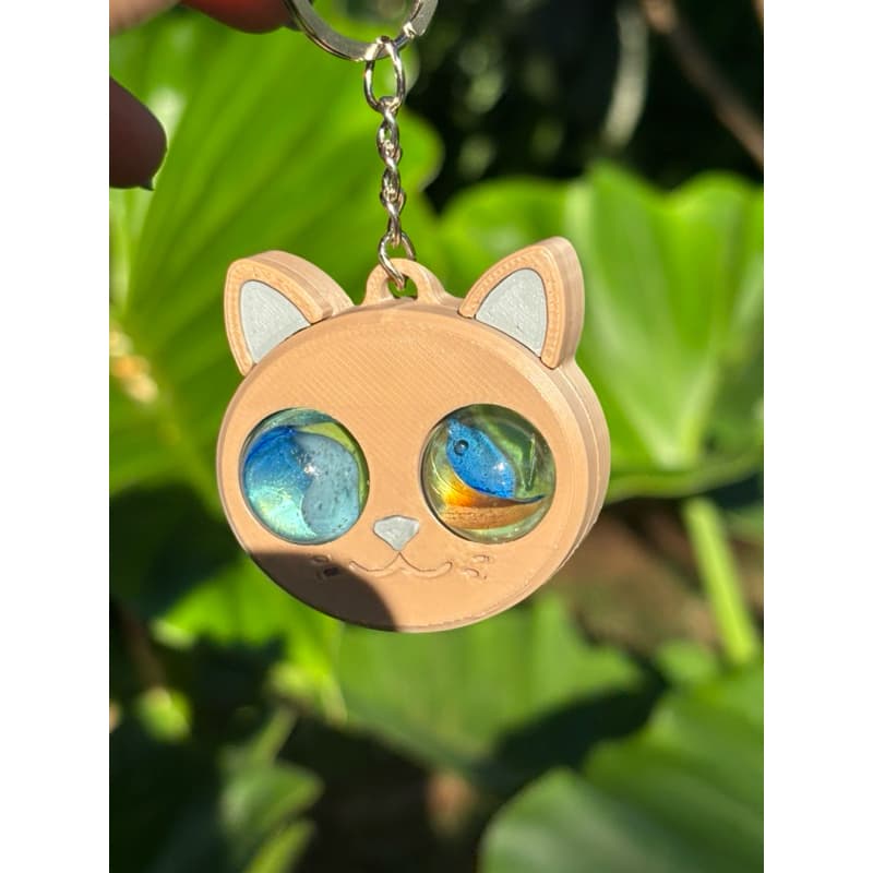 Chaveiro Gato 3D Olhos Realistas Personalizado Bolinha de Gude