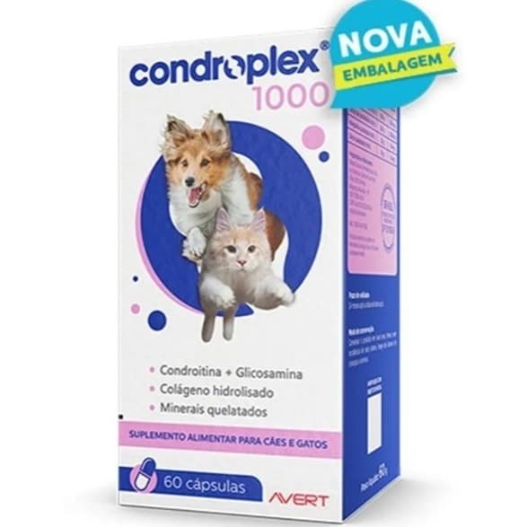 Condroplex 1000 Mg 60 Cápsulas Suplemento Cães E Gatos Avert