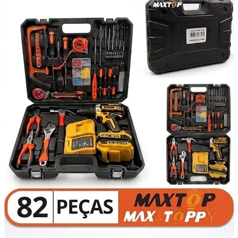 Kit Ferramentas Maxtop 82 Peças com Parafusadeira com 2 bateria de 48v