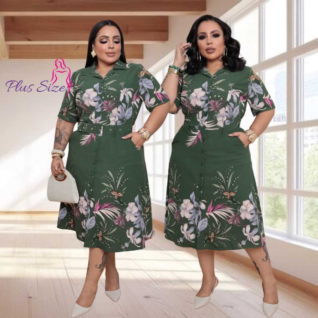 Vestido Midi Feminino Chamise Plus Size Com Cinto Tecido Duna Elástico nas Costas Moda Evangélica
