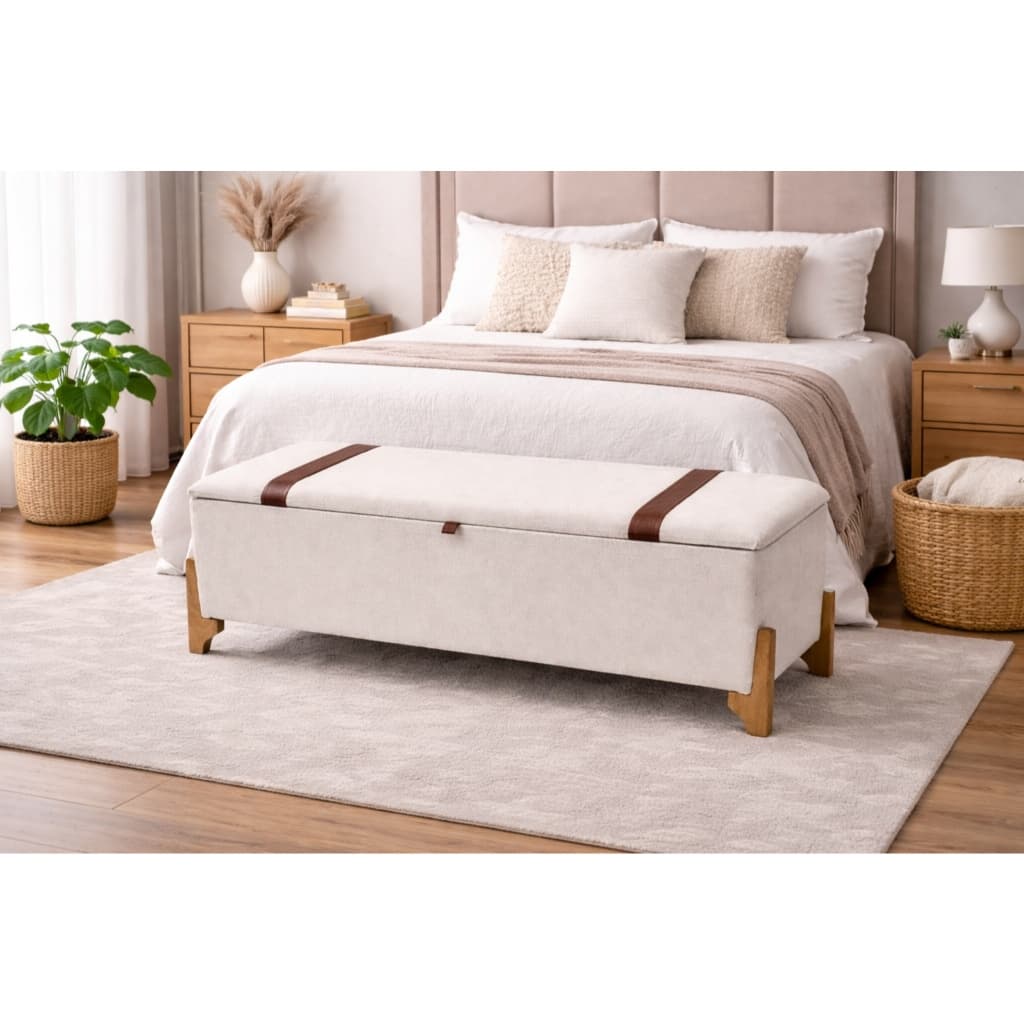 Bau Casal Com Organizador Estofado Suede Calçadeira Decorativa Moderna Para Quarto 120cm