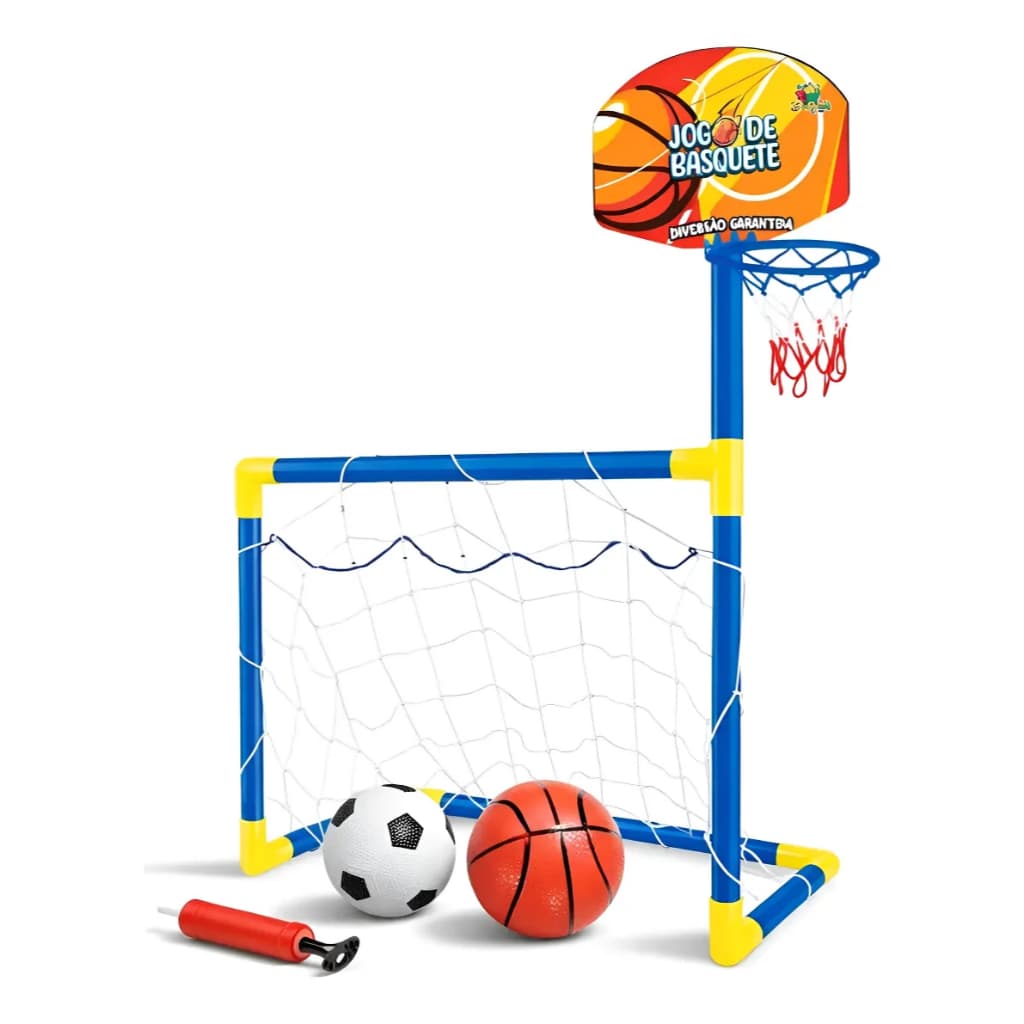 Mini Trave Gol Futebol Infantil  2EM1 Tabela Basquete Travinha Desmontável