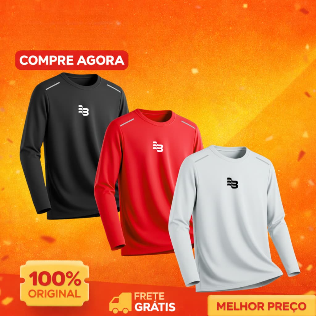 Kit 3 Camiseta Manga Longa Dry Fit Masculina Esportiva Refletivo Ombro