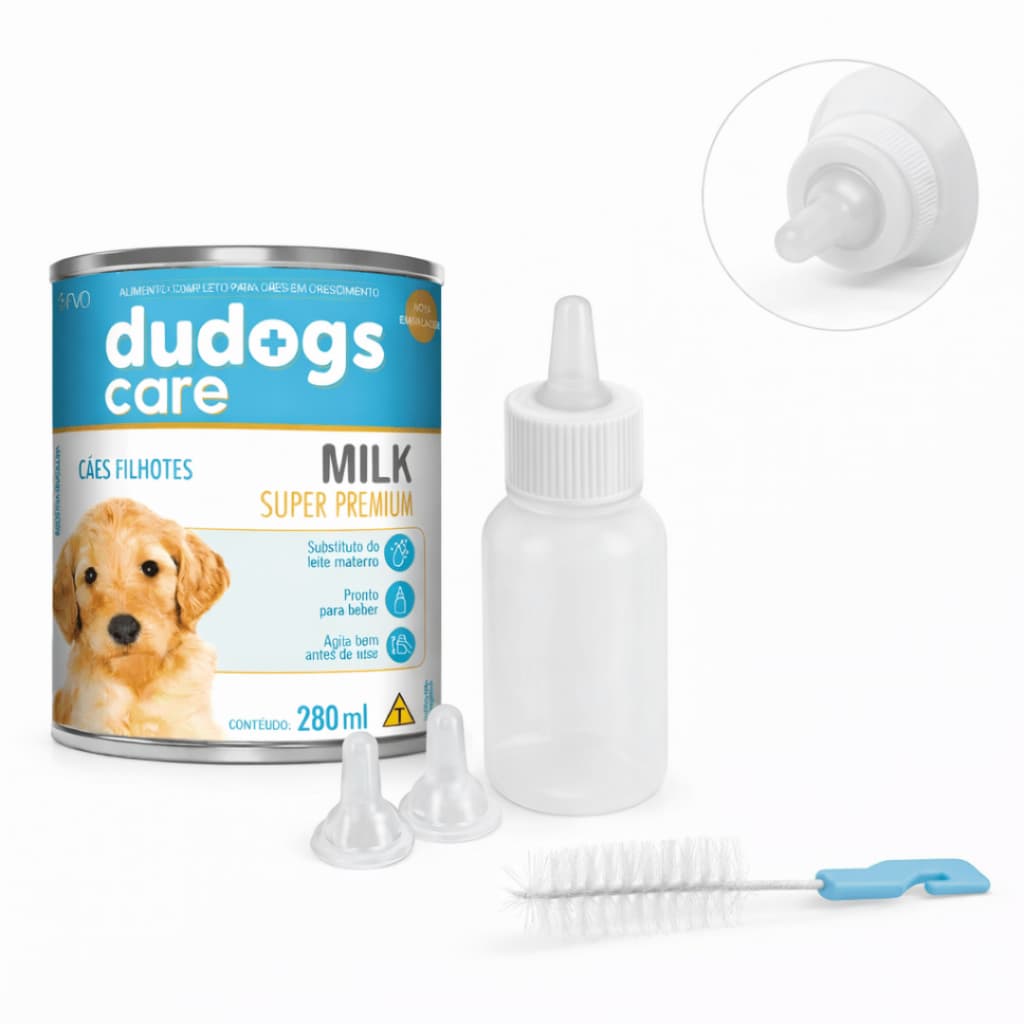 Kit Mamadeira e Leite Pronto para Filhotes Cachorro Pet Dudogs Care 280ml