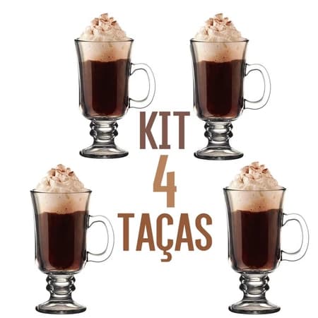 Kit 4 Taca Caneca Capuccino Vidro Transparente 120ml Design Elegante Alta Qualidade