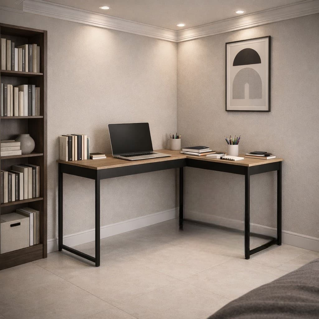 Mesa de Canto em L Elegante Para Escritório e Estudos