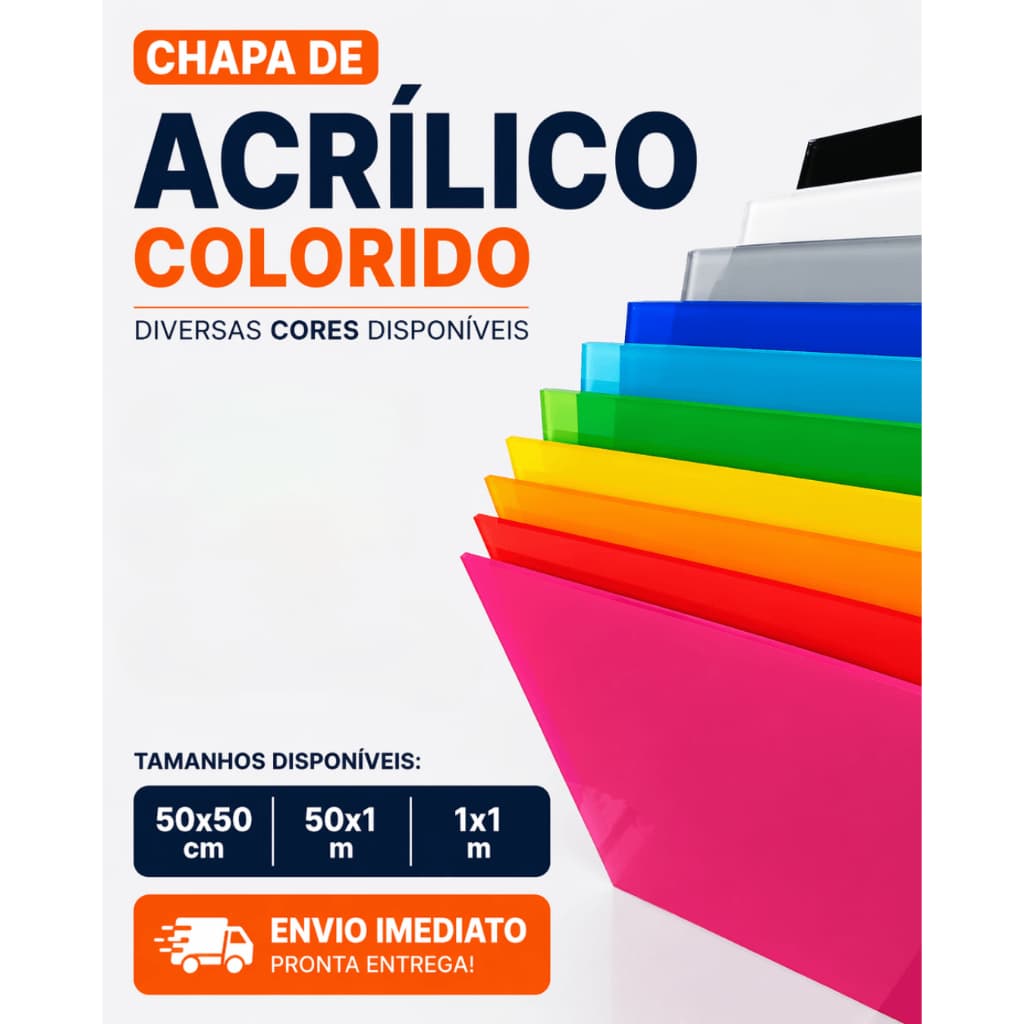 Chapa de Acrílico Colorido 2mm | Variedade de Cores | 50x50cm 50x1m 1x1m