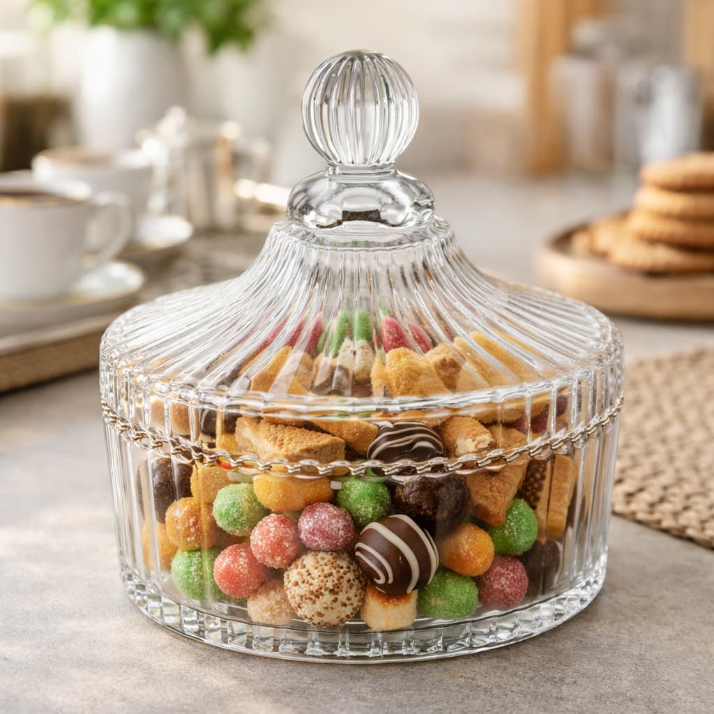 Bomboniere Potiche de Vidro 14cm com Tampa Porta Doces Biscoitos Decorativa - Baleiro