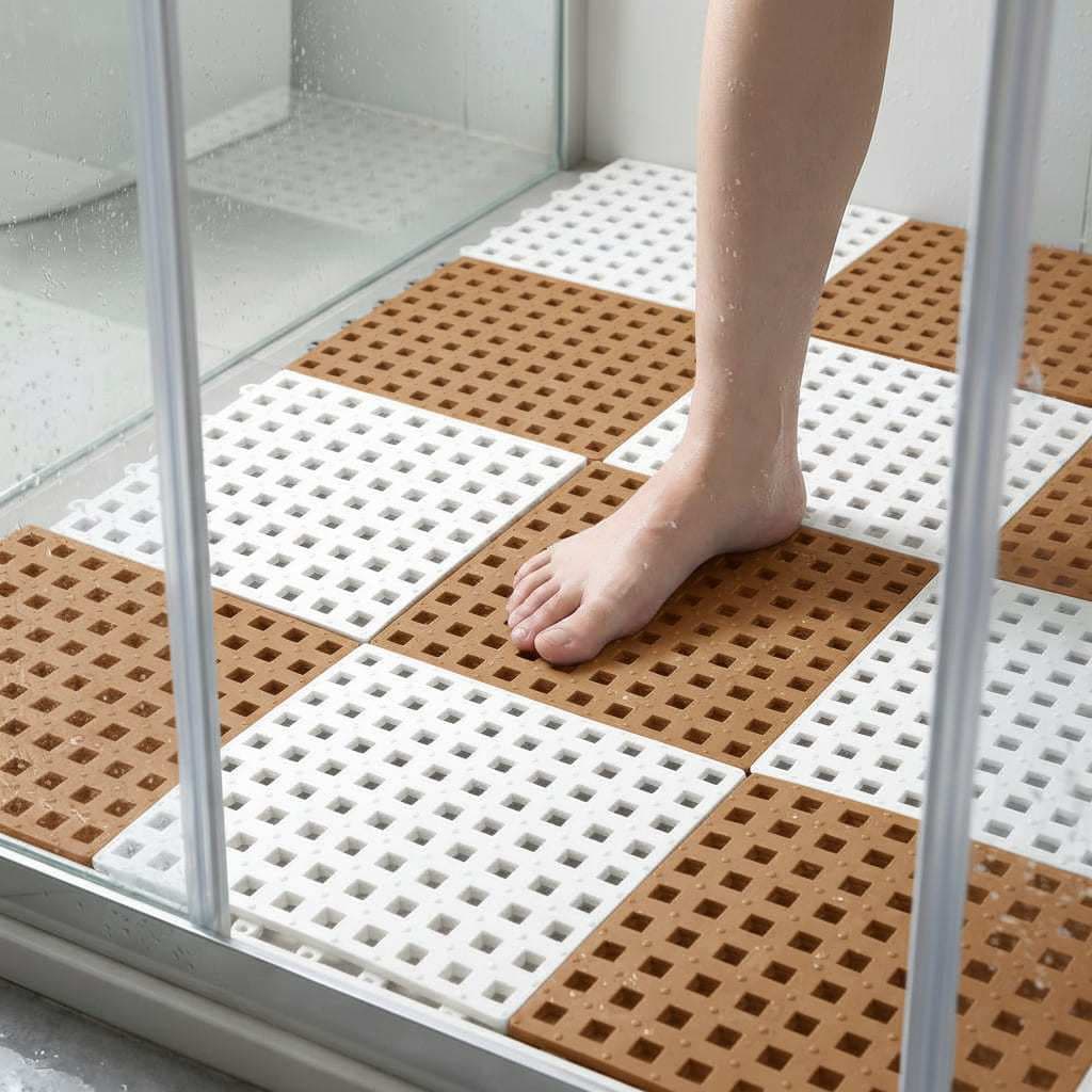 Kit 8 Tapete Estrado Piso Antiderrapante 30x30cm Box Banheiro Piscina Emborrachado Modular Vestiário Sauna Flexível