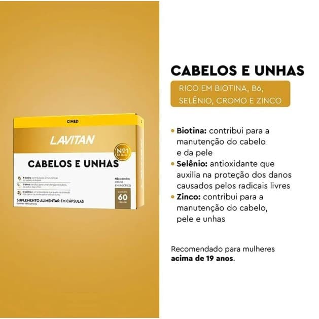 Lavitan Cabelos e Unhas Cimed 60 Cápsulas – Fortalecimento e Brilho (Opções de Kits)