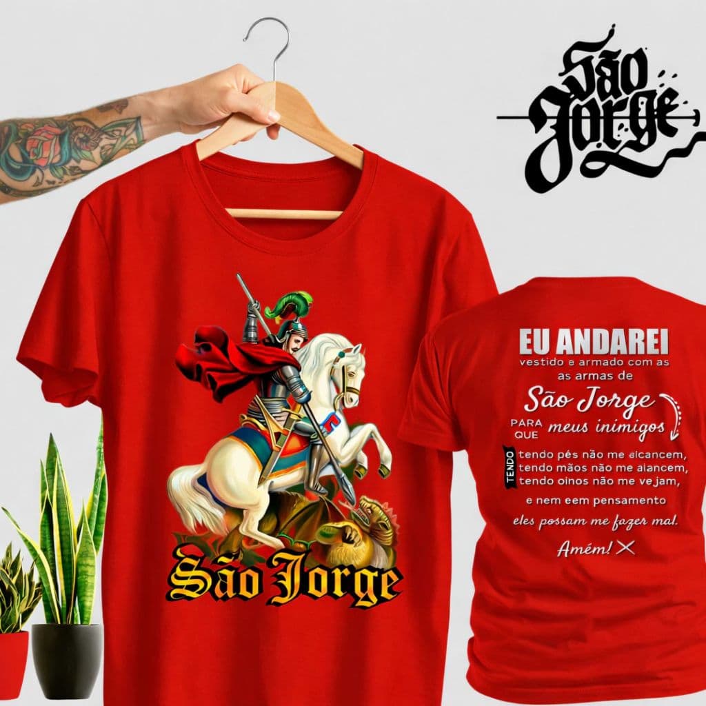 camiseta estampada masculina feminina sao jorge guerreiro oraçao nas costa 100%algodao exclusiva religiosa unisex ogum