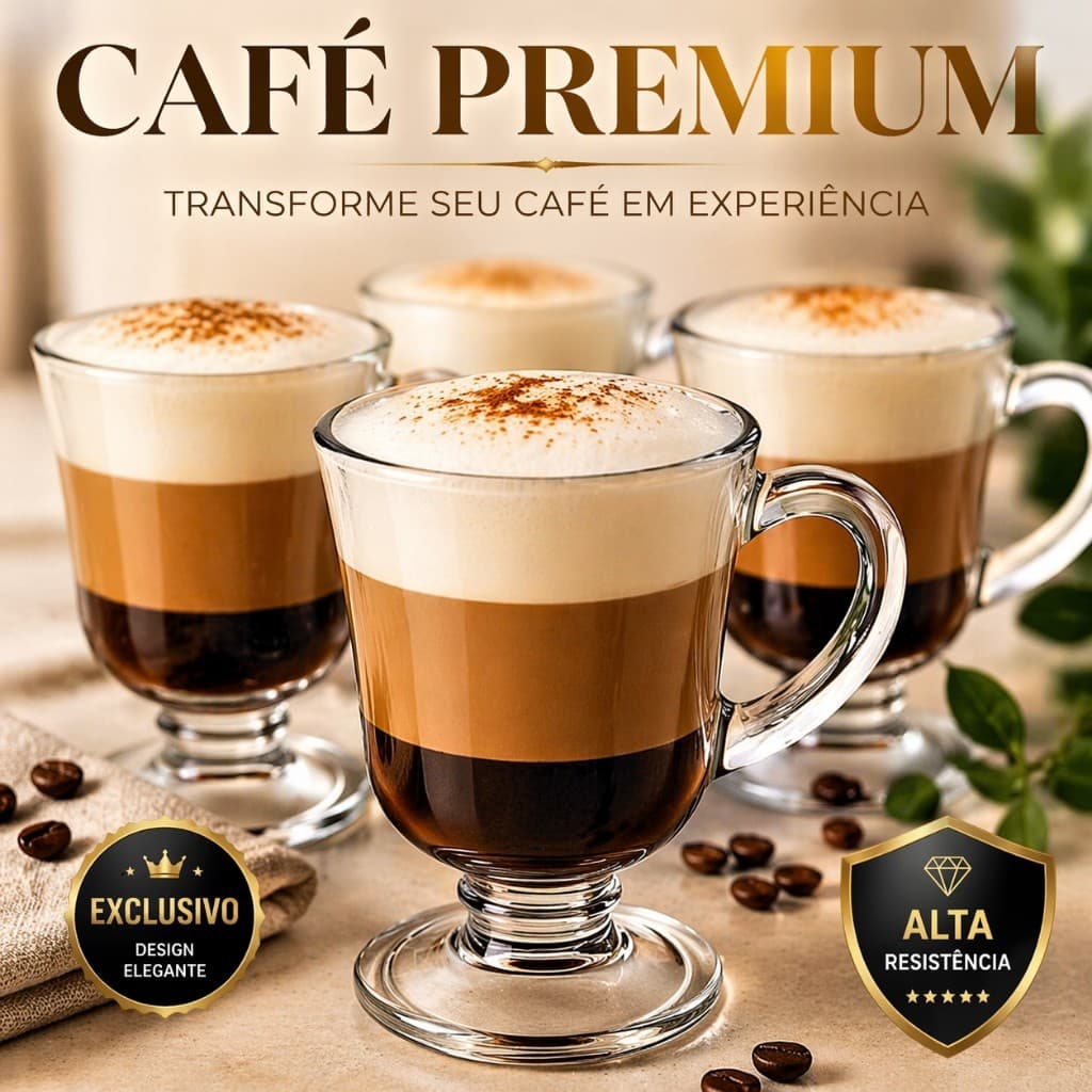 Kit 4 Canecas Vidro Transparente Capuccino Cafe 120ml Conjunto Resistente Elegante