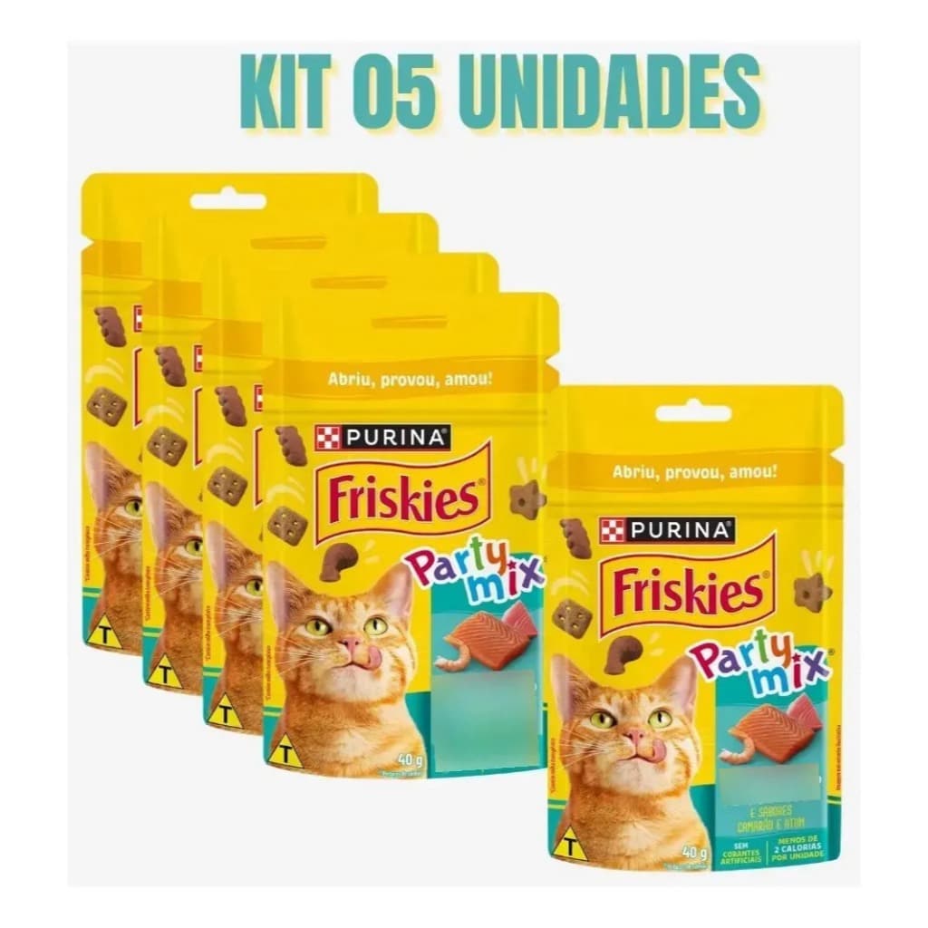 Kit 5 Friskies Party Mix Sabor Salmão 40g Petisco p/ Gatos Purina