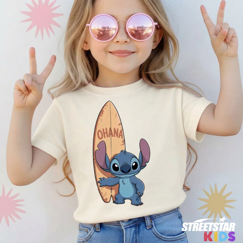 Camiseta Infantil Juvenil Menino Menina Stitch ohana Manga Curta Conforto Dia a Dia 100% Algodão