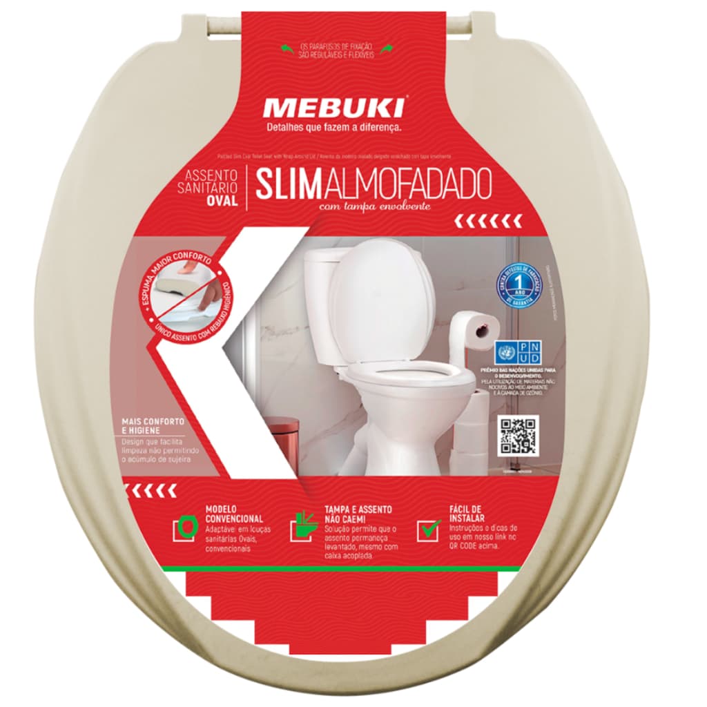 Assento Sanitário Almofadado Oval Pra Vaso Fiori Bege 1.6gpf 6.0lpf