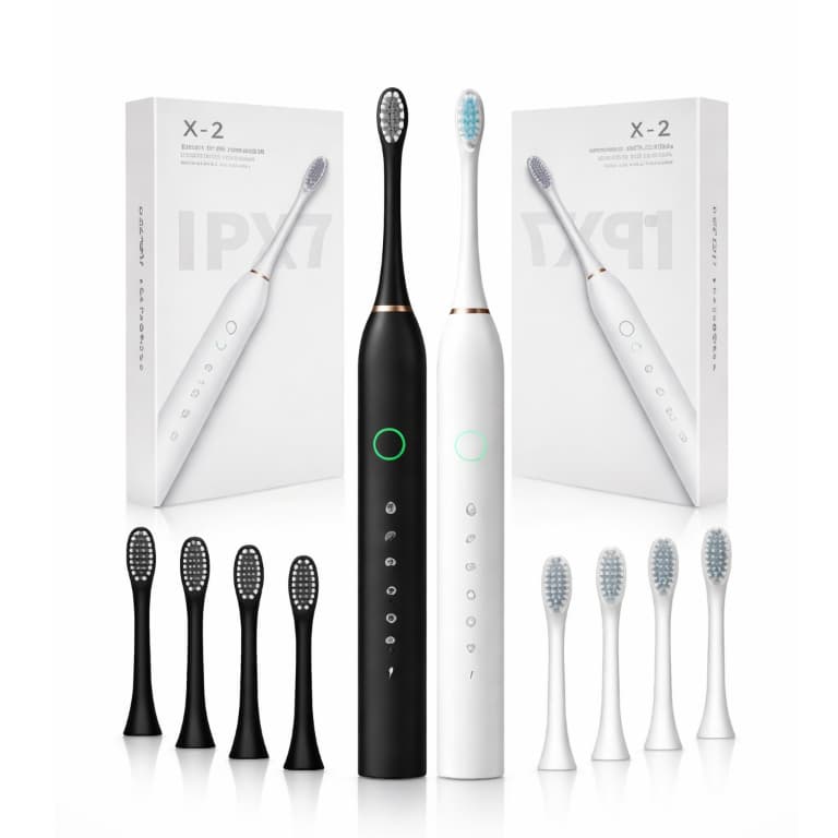 Escova de Dente Elétrica Profissional Sônica  IPX7 | 6 Modos de Limpeza + 4 Refis | Recarregável e Portátil