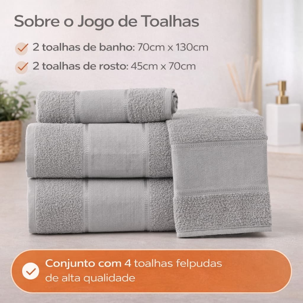 Jogo Elegance 4 Peças 100% Algodão Sem Bordado Artesanato Para Bordar Banheiro Lavabo Presente