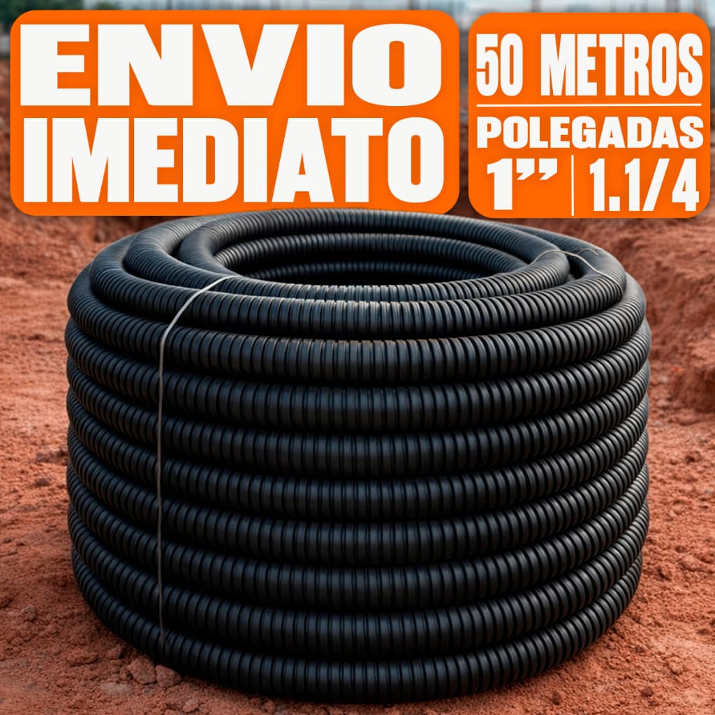 Tubo Conduite Corrugado Duto Eletroduto Resistente Com Guia 1", 1.1/4, 1.1/2" 50m PEAD