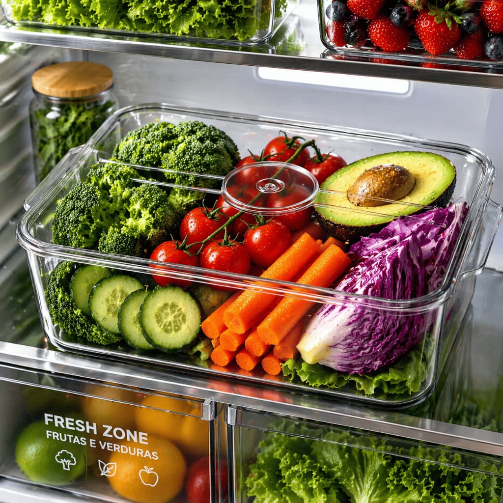 Organizador de Geladeira Caixa com Tampa Multiuso para Carne e Alimentos