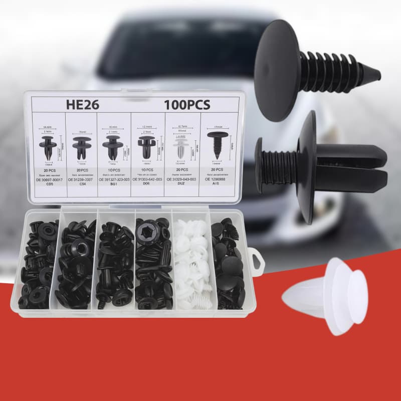 Kit 100 Presilhas Automotivas Universais 6 Tipos com Caixa Organizadora