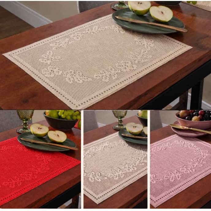 Kit Jogo Americano para Mesa Posta 4 ou 6 lugares Em Renda Branco / Rose / Marrom / Vermelho
