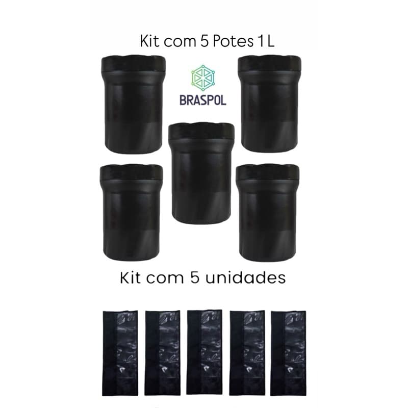 KIT 5x POTES IMPERMEÁVEL (GRANDE) 1 LITRO + 5 ORGANIZADOR PRETO DE KIT MILITAR