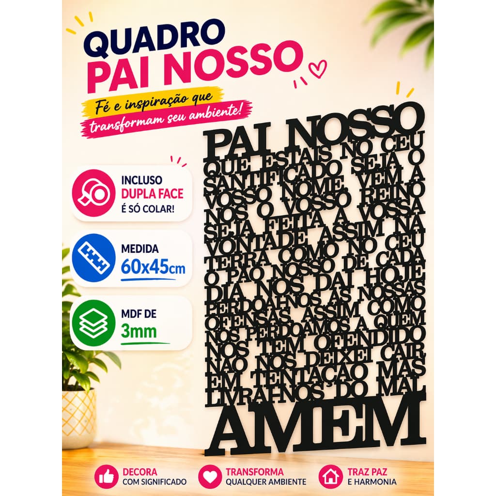Pai Nosso Oração Religioso em MDF Quarto Quadro Decorativo Parede