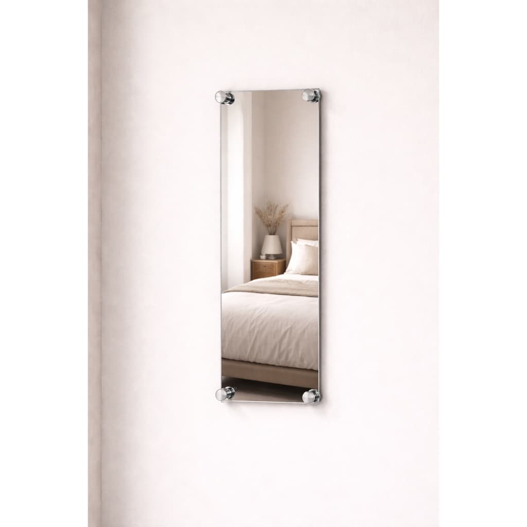 Espelho Retangular 60cmx20cm + Botão Fixador Sala/Banheiro/Escritório/Quarto/Lavabo/Guarda Roupa